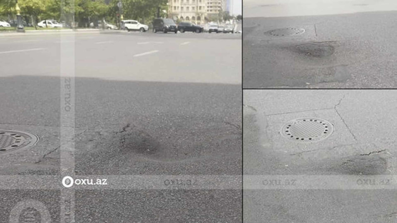 Bakının mərkəzində asfalt çöküb