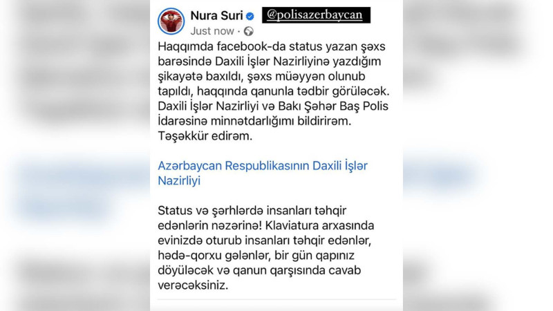 Nura Suri təhqirlərə görə polisə şikayət edib