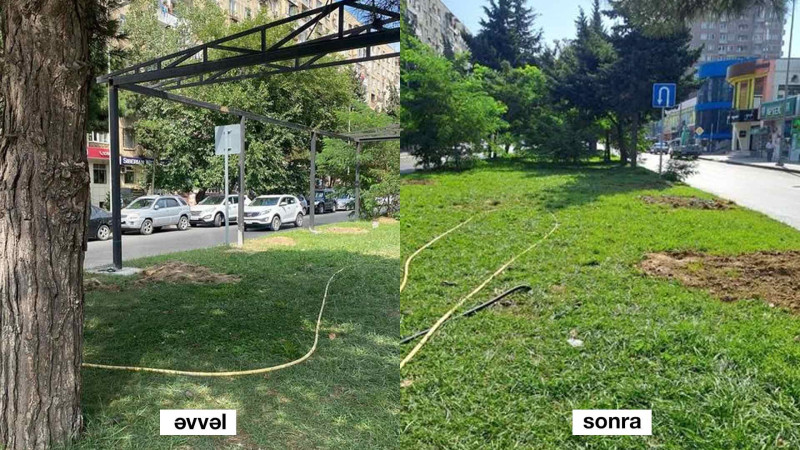 Xətai rayonunda yaşıllıq ərazidə tikilən obyekt sökülüb