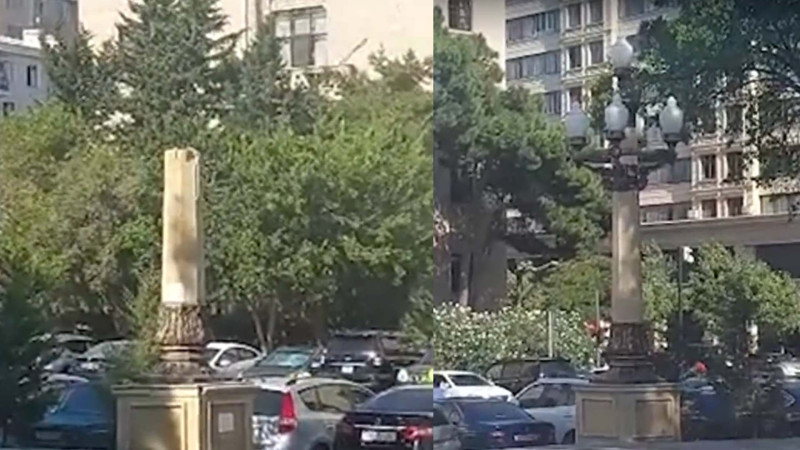 Səməd Vurğun parkında işıq dirəyi aşaraq qırılıb