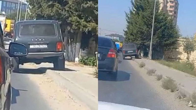 Bakıda “Niva” sürücüsü bordürlə hərəkət edib - VİDEO
