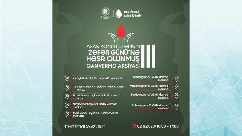 “ASAN xidmət” mərkəzində qanvermə aksiyası keçiriləcək