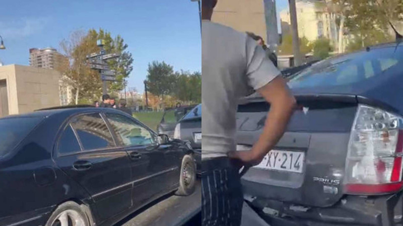 Qış parkının yaxınlığında “Toyota Prius” qəzaya uğrayıb – VİDEO