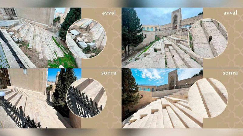 Şirvanşahlar Sarayı Kompleksinin qarşısında pilləkən bərpa olunub