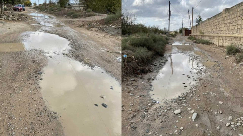 Maştağada yolun başlanğıcı və sonuna asfalt vurulub, ortada isə bataqlıqdır