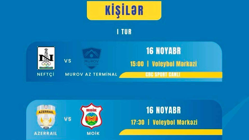 Voleybol çempionatının ilk oyunları başlayır
