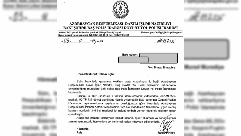 Bakılı sürücü qanuni dayanacağına görə cərimələnib