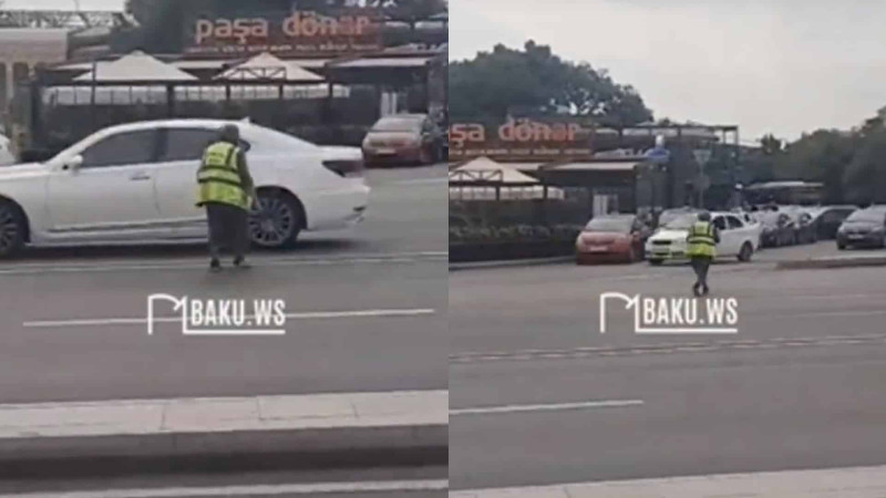 Bakıda təmizlik işçisi öz həyatını təhlükəyə atıb – VİDEO