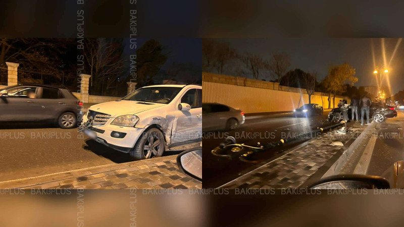 Badamdarda avtomobil işıq dirəyinə çarpılıb