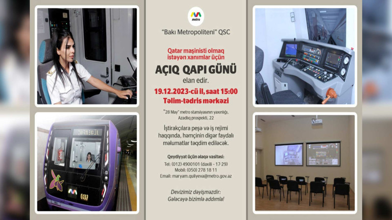 Maşinist olmaq istəyən qadınların nəzərinə: “Bakı Metropoliteni” açıq qapı günü keçirəcək
