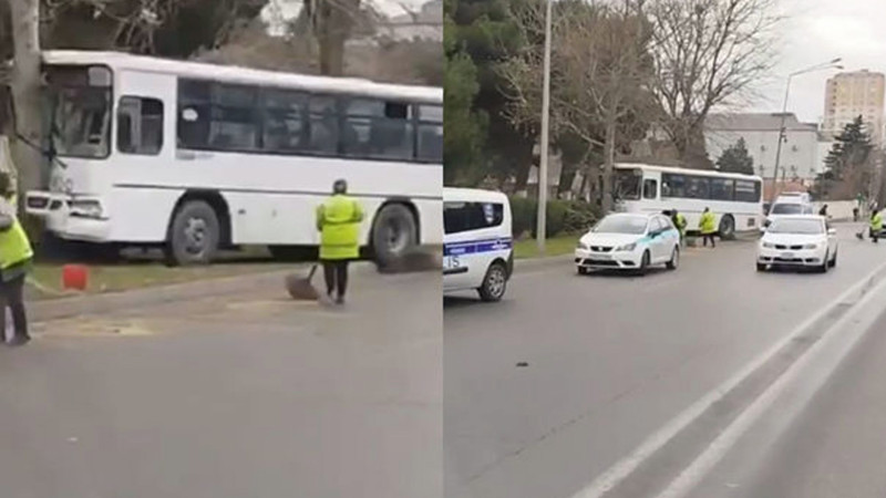 Qara Qarayev prospektində sərnişin avtobusu ağaca çarpılıb – VİDEO