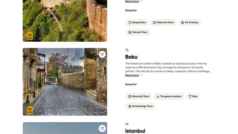 Bakı şəhəri dünyaca məşhur turistik platformasında Ən Yaxşı Qida Destinasiyası” siyahısında yer alıb