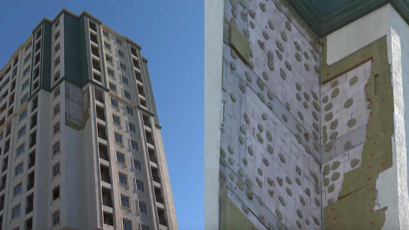 Yasamalda binanın fasadı qoparaq avtomobilləri əzib