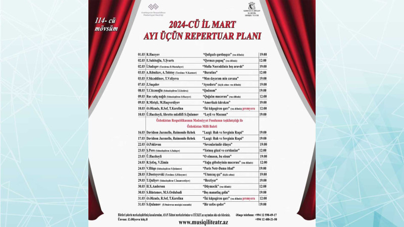 Azərbaycan Dövlət Akademik Musiqili Teatrı mart repertuarını açıqlayıb