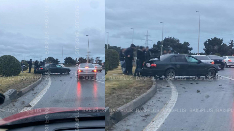 Zuğulba şosesində avtomobil bordürə çarpılıb