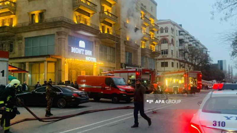 Nərimanovda “Mont İnn” hoteli yanıb - VİDEO