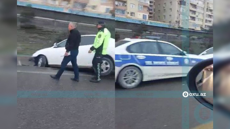Bakı Dairəvi  Yolunda avtomobil maneəyə çarpılıb - VİDEO