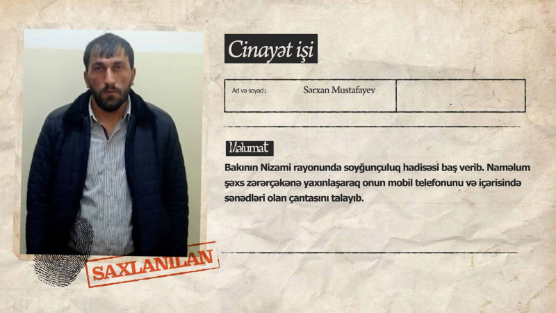 Nizami rayonunda soyğunçuluqda şübhəli bilinən şəxs saxlanılıb – VİDEO