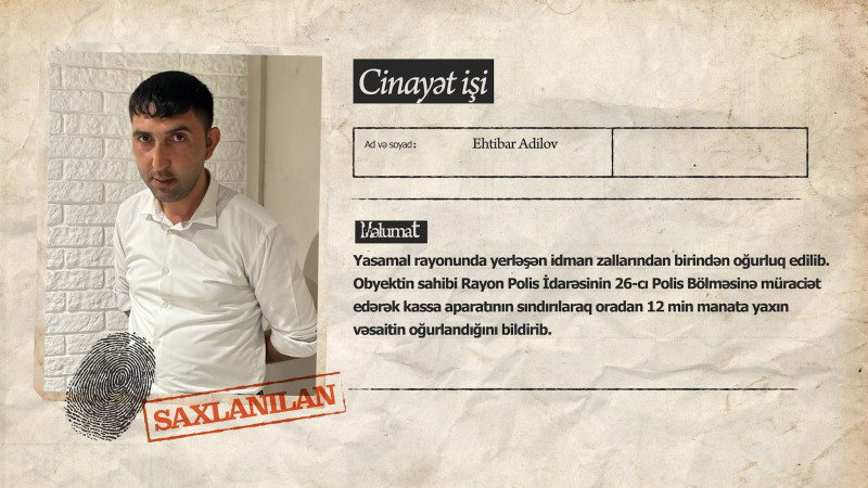 İdman zalının mühafizəçisi iş yerindən oğurluq edib