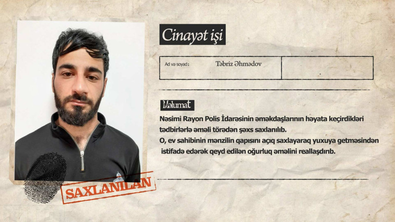 Nəsimi rayonunda evlərin birindən 18.500 manat oğurlanıb