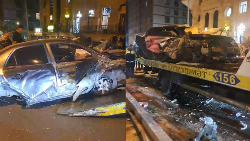 Azadlıq prospektində qəza: avtomobil səkiyə çıxıb