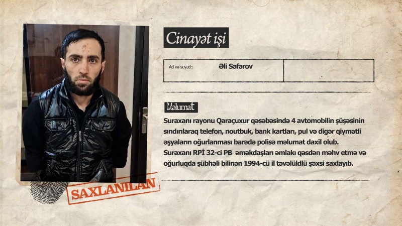 Qaraçuxurda silsilə oğurluqlar edən şəxs saxlanılıb