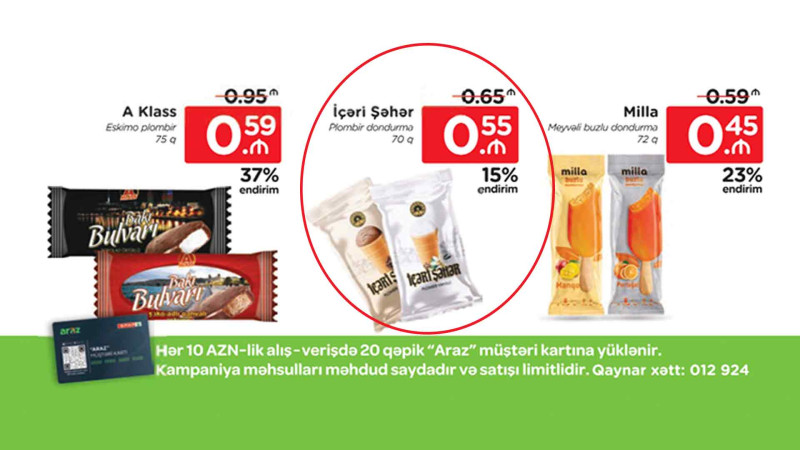 “Araz” marketi sağlamlığa ziyanlı dondurmaları endirimlə satır