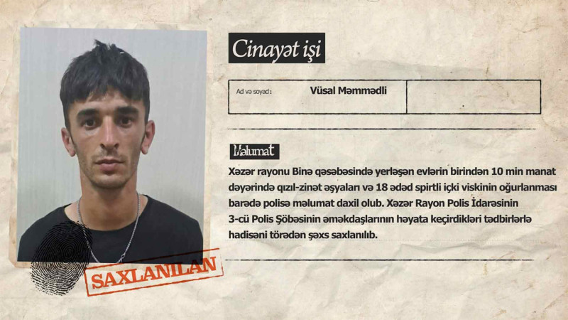 Xəzərdə silsilə oğurluqlar edən şəxs tutulub