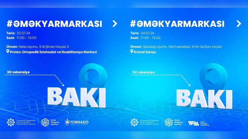 Bakıda 90 vakansiyanın təqdim olunacağı əmək yarmarkaları keçiriləcək