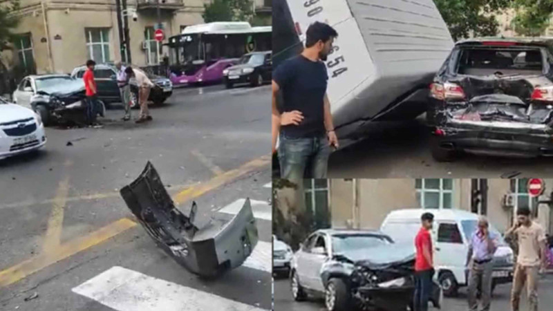 Bakının mərkəzində 3 avtomobil toqquşub