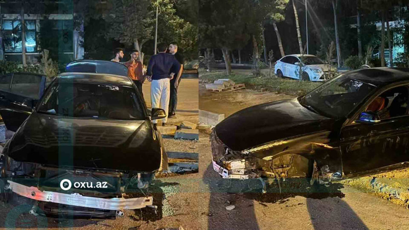 8 Noyabr prospektində qəza: “BMW” zərbənin gücündən səkiyə çıxıb