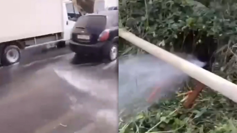 Bakıda naməlum şəxs qəzalı boruya müdaxilə edib, təzyiqli su küçəyə axıb