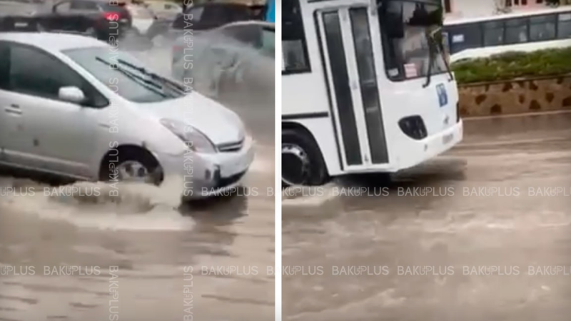 Güclü yağış Binəqədidə hərəkət iştirakçıları üçün çətinlik yaratdı - VİDEO