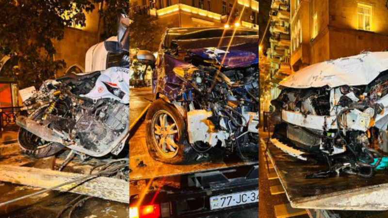Bakıda dəhşətli qəza: İki avtomobil və iki motosiklet toqquşdu