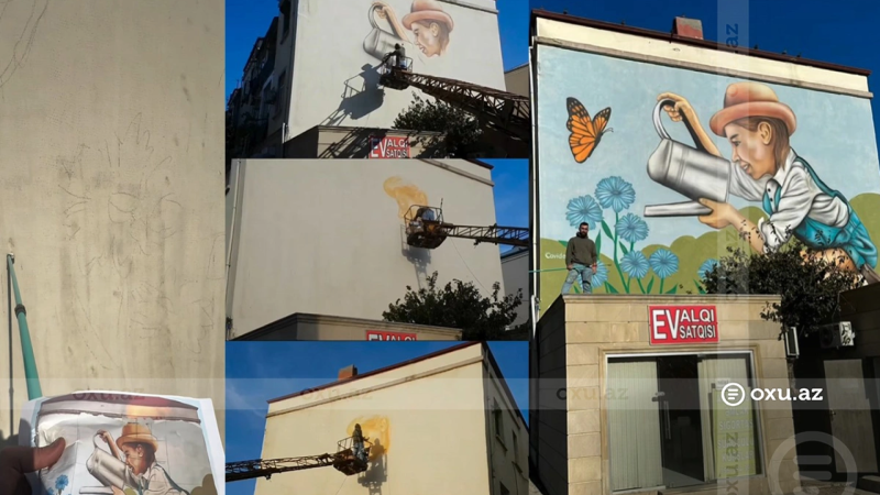 Qarabağ qazisi Bakıda binaları bəzədi - VİDEO