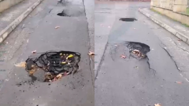 Nizami rayonunda çökən yol sakinlərə PROBLEM YARADIR - VİDEO 