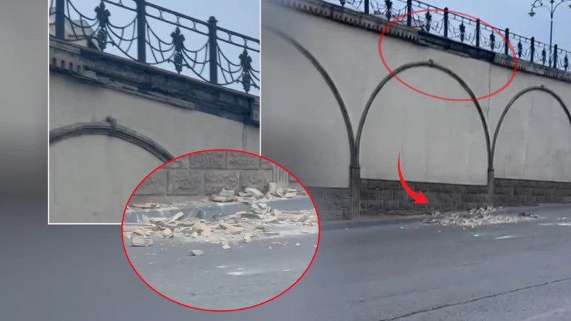 Bakıda körpüdə təhlükəli vəziyyət - Daşlar qoparaq yola tökülüb + VİDEO 