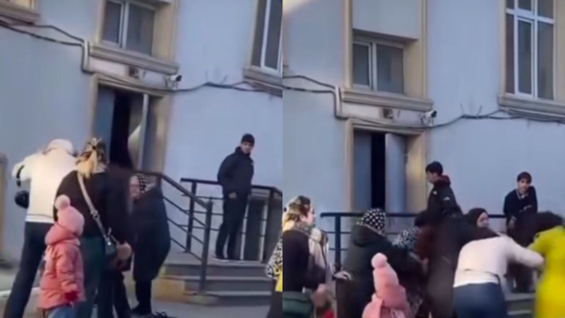 Məktəbdə valideynlər arasında əlbəyaxa dava - VİDEO 