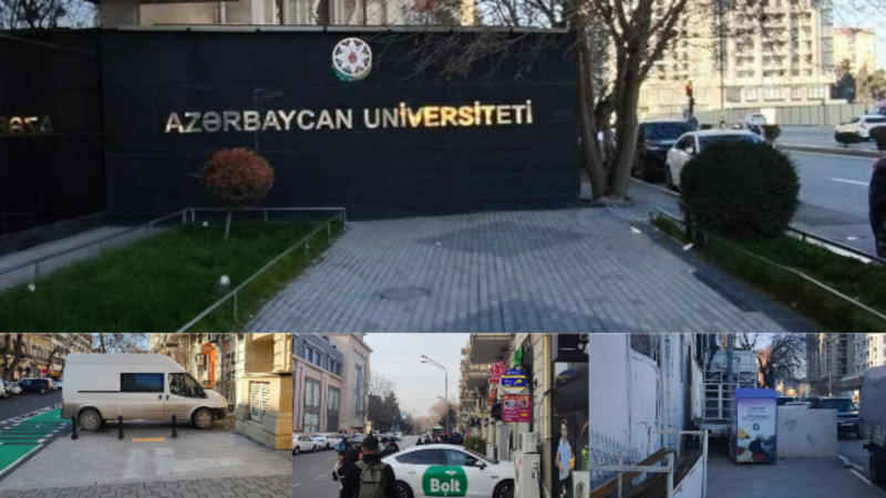 Bakıda universitet yerləşdirdiyi lövhə ilə illərdir səkini zəbt edir - FOTO 