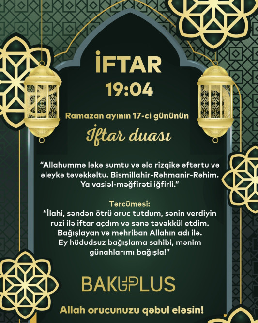 Ramazan ayının on yeddinci gününün imsak, iftar və namaz vaxtları