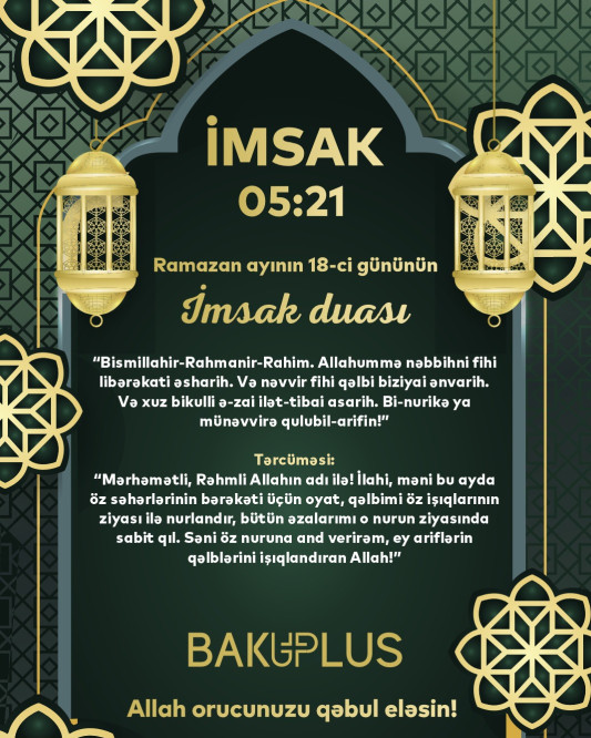 Ramazan ayının on səkkizinci gününün imsak, iftar və namaz vaxtları