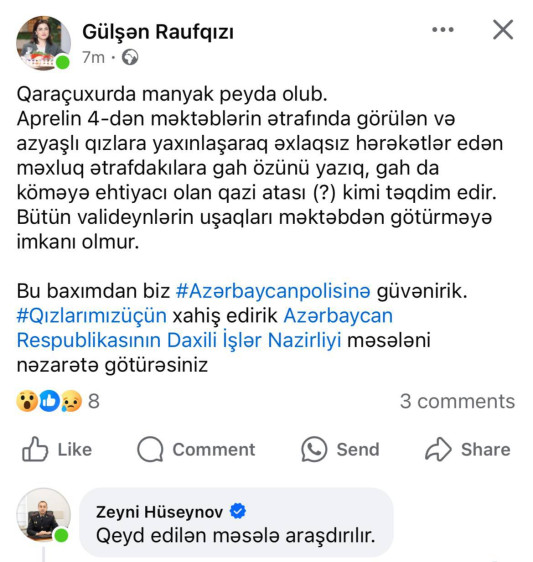 Bakıda məktəb yaxınlığında manyak peyda olub? 