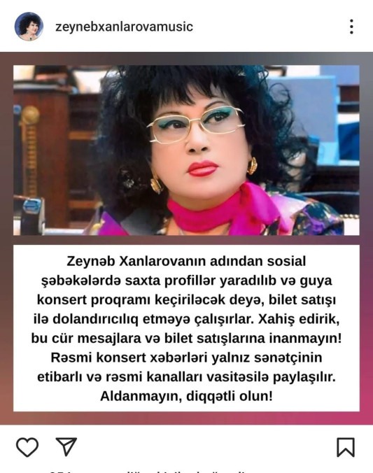 Zeynəb Xanlarovanın adından dələduzluq - Bu elanlara inanmayın! + FOTO