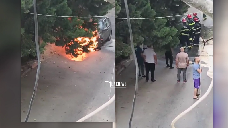 Bakıda parklanmış maşın qəfil YANDI - VİDEO