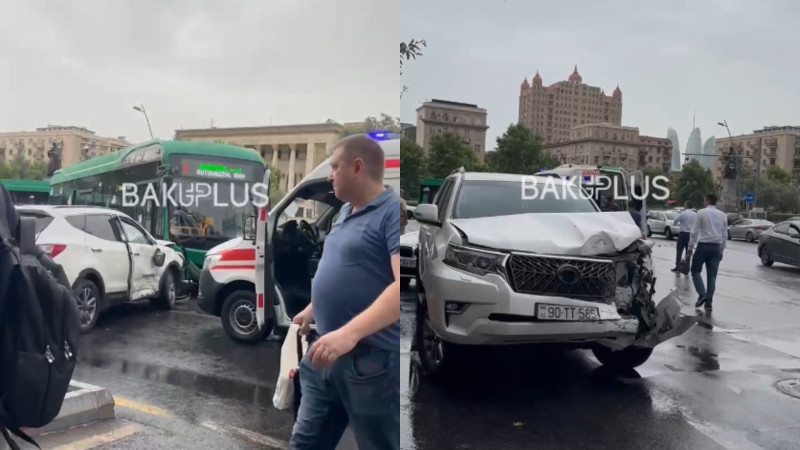 2 nömrə 2 maşınla toqquşdu - VİDEO