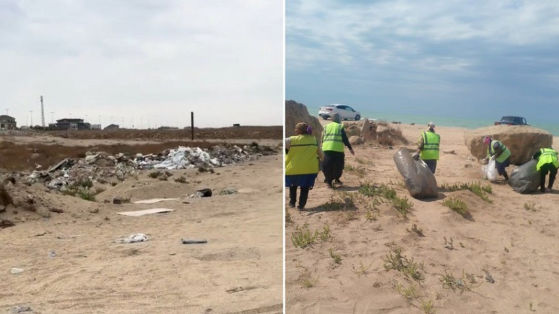 Bilgəhdə zibilliyə çevrilmiş çimərlik təmizlənib + FOTO