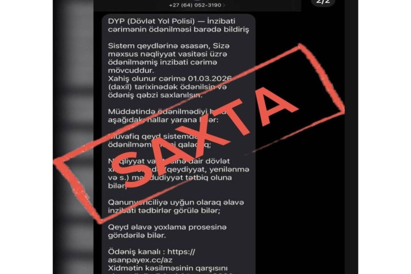 DYP saxta SMS bildirişlərlə bağlı vətəndaşlara müraciət etdi