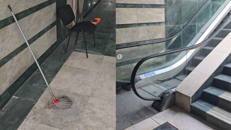 Döşəməni təmizlədikləri bez ilə eskalatorun tutacaqlarını SİLDİLƏR