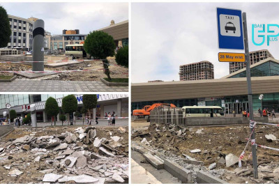 28 May metrosunun qarşısında təmir işləri aparılır