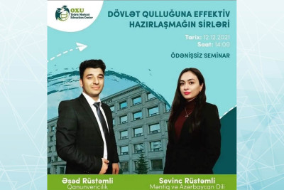 Bakıda "Dövlət Qulluğuna effektiv hazırlaşmağın sirləri" adlı ödənişsiz seminar keçiriləcək